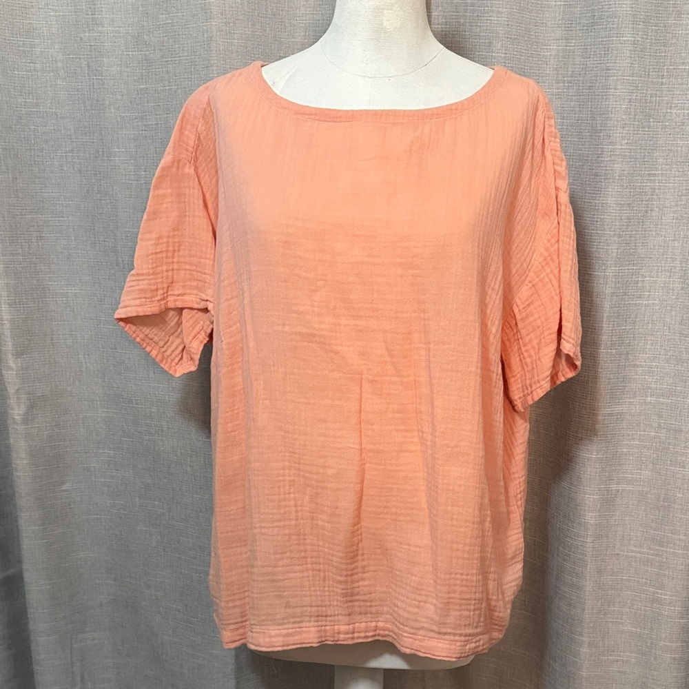 Eileen Fisher Organic Cotton Short Sleeve T-Sz 1X-Peach Colored